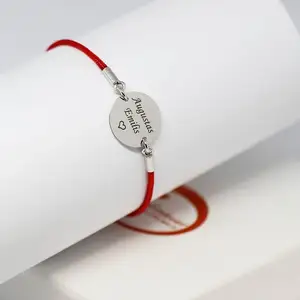 Braccialetti di coppia in acciaio personalizzato Mini incisi in fabbrica con corda bianca rossa abbinata