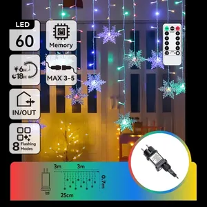 Strisce luminose a basso voltaggio collegabili, fiocchi di neve, RGby, x 0,7 m, 12 strisce, IP44, per decorazione interna ed esterna. - Product Image 1