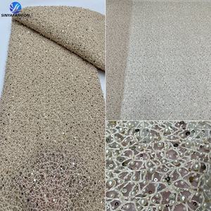 <span class=keywords><strong>Tessuto</strong></span> di lusso con perline di lusso Sinya <span class=keywords><strong>rosso</strong></span> per abiti da matrimonio africani maglia francese paillettes perle <span class=keywords><strong>Tulle</strong></span> pizzo 5 iarde - Product Image 4