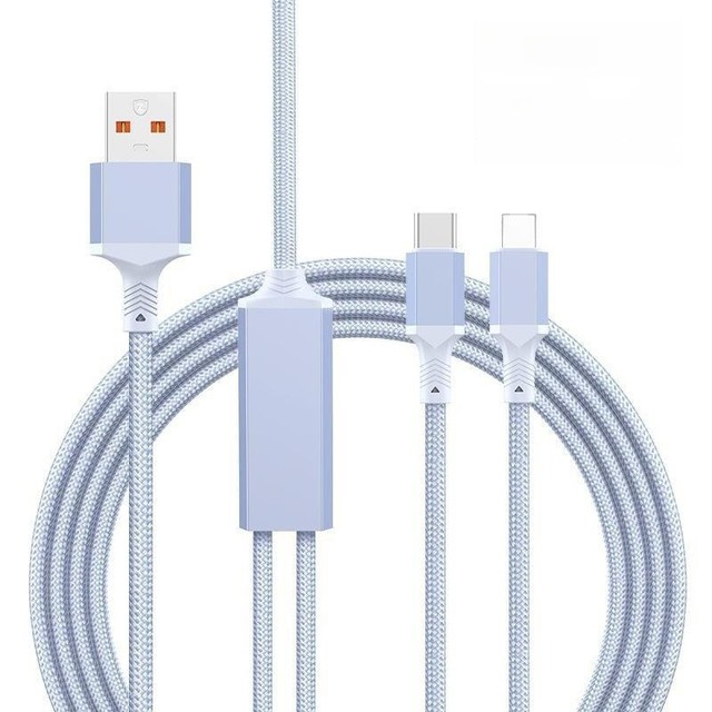 100W 5A USB a Charger Cable 2 in 1 Fast Charging Nylon Braided USB a to USB C to Lighting for 15/Pro/Plus Mac Book Pro