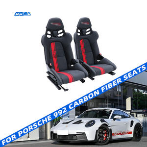Asientos de coche personalizables de cuero Nappa Alcantara con fibra de carbono seca, rayas negras y rojas para Porsche 911 (992.1 992.2) - Product Image 1