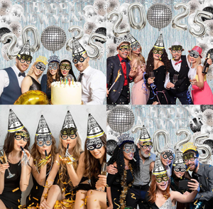 Felice anno nuovo cappelli cerchietti occhiali striscione scoppi produttori di rumore palloncini 2026 palloncini stampati palloncini foto oggetti di scena decorazione - Product Image 2