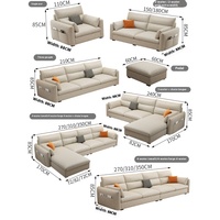 Modernes Cream Tech Stoff Schnitts ofa Einfaches Design Double Chaise Longue für kleine Wohnungen Mietzimmer für drei