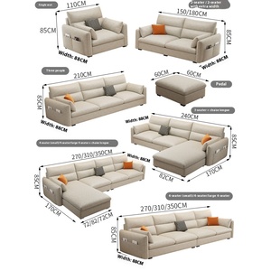 Canapé sectionnel moderne <span class=keywords><strong>en</strong></span> tissu technique crème <span class=keywords><strong>Chaise</strong></span> <span class=keywords><strong>longue</strong></span> double au design simple pour petits appartements Location de chambres pouvant accueillir trois personnes - Product Image 3