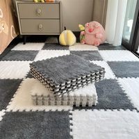 Carreaux de moquette carrés à emboîtement en mousse pelucheuse fabriqués à la machine, 1 pièce, motif géométrique coloré et antidérapant, doux et moelleux, moderne