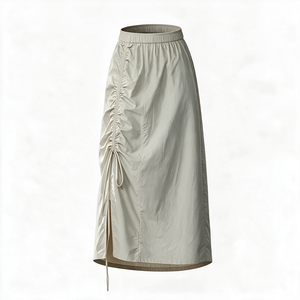 Women's <b>Elastic</b> <b>Waist</b> Solid Color Drawstring Mid-Calf <b>Skirt</b> Minimalist Style cotton Fabric - Product Image 1