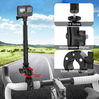 Kit de montage de caméra pour moto avec tige d'extension en fibre de carbone, pince robuste et base adhésive flexible pour GoPro Hero/Insta360/DJI