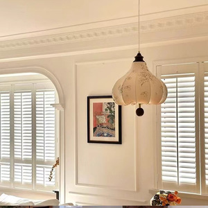 Retro French Style Fabric Pendant Light Led <b>E26</b> Single Head Round Home Lighting Fixture - Product Image 4