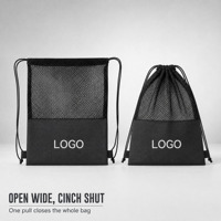 Sac à cordon en maille noire imperméable, sac de sport, sac à dos à cordon, pochette à cordon, impression de logo personnalisé, sac fourre-tout en polyester pour la salle de sport et l'entraînement
