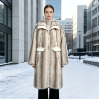 Manteau long élégant pour femmes à rayures dégradées : Manteau d'hiver chaud et ample, couleurs de tissu personnalisables