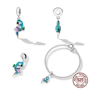 Fine Jewelry 925 Sterling Silver Jewelry Enamel Birds Pendants And Charms