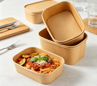 Boîte à lunch jetable robuste en papier kraft carré, imperméable et résistant aux UV, pour événements intérieurs et extérieurs, vente en gros