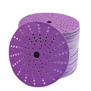 Disco de arena de película de 5 pulgadas, papel de lija abrasivo redondo púrpura, 180 de grano, resistente al agua, de cerámica, 150mm, disco de lijado de gancho y bucle para coches