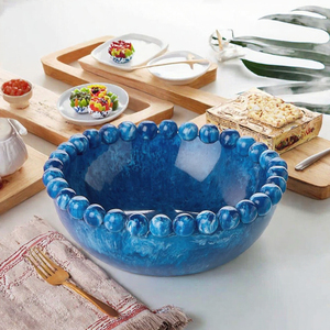 Resin <b>Blue</b> Polished Vintage Eco-Friendly Salad Serving <b>Bowl</b> Dessert Fruit Candy Plate for Restaurant Dining - Product Image 3