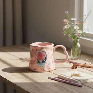 Taza de Cerámica Ecológica <span class=keywords><strong>con</strong></span> Diseño Floral de Dibujos Animados de Estilo Nórdico Creativo, Apta para Lavavajillas, para Mujeres, de Alta Gama, para Uso Doméstico, para Café y <span class=keywords><strong>Leche</strong></span> - Product Image 5