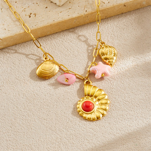 Gold Plated Conch Shell Scallop Star Pendant Chain Stainless Steel Necklace Party Fashion Jewelry - Product Image 2