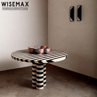 WISEMAX FURNITURE Table à manger ronde en bois moderne pour salle à manger, design à rayures zébrées, table à manger, meubles pour la maison