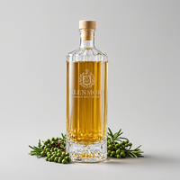 Bouteille cylindrique de 500 ml en verre super flint, couleur personnalisée, base volcanique, de luxe, vide, pour spiritueux, liqueur, whisky, vodka, gin, vente en gros, direct usine
