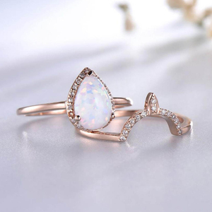 Wholesale 925 <b>Sterling</b> <b>Silver</b> Jewelry CZ Halo Stacking Wedding Band Opal <b>Ring</b> <b>Set</b> - Product Image 1