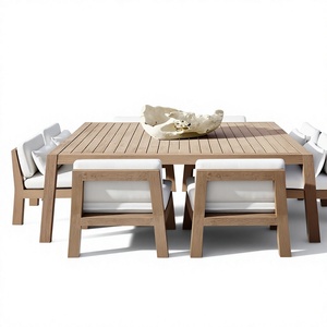 Ensemble de meubles de jardin modernes en métal/bois/aluminium, table et chaises en bois 6 places, mobilier de jardin contemporain - Product Image 1