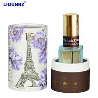 Nouveau papier de plastification biodégradable personnalisé Tube d'emballage de parfum cylindrique de bouteille en verre de 50ml d'aromathérapie en or chaud
