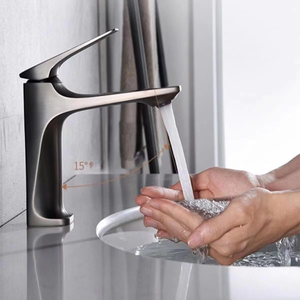 Grifo de Lavabo para Baño, Color Gris Metálico, Agua Fría y Caliente, Mezclador, Antisalpicaduras - Product Image 2