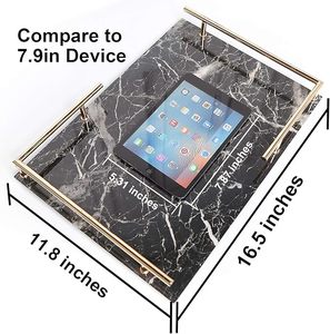 Wholesale <strong>Marble</strong> <strong>Tray</strong> Bathroom Storage Service <strong>Tray</strong> Dresser Jewelry Black Rectangle With Gold Handle <strong>Tray</strong> - Product Image 5