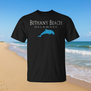 Bethany Beach Delaware Dolphin T-Shirt noir pour adulte unisexe - Product Image 3