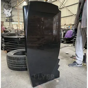 Outdoor Cemetery Polished Russian Style China Jet Black Granite Monument Headstone Upright Black Granite Tombstone