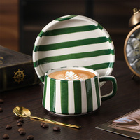 Ins Creative Style fait à la main 260ml couleur rayé céramique tasse et soucoupe ensemble Design tasse à thé ensemble Cappuccino Latte tasse à café