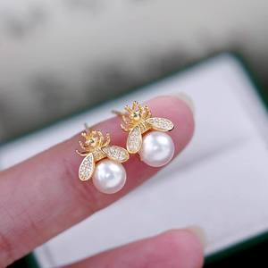 Accessoires en perles DIY, boucles d'oreilles en argent S925 avec support vide, style abeille, 22359DIY, bijoux pour 9-15 mm - Product Image 1