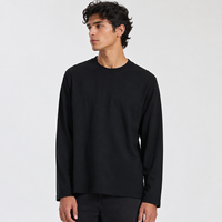 T-shirt à manches longues 100 % coton 220 GSM pour homme, coupe classique, col rond, uni, personnalisable avec logo, vente en gros