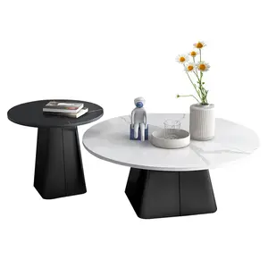 Modern round rock plate tea table combination living room household small apartment size round tea table