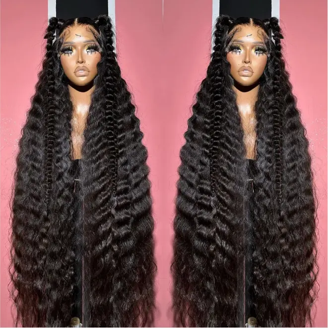 Pelucas de cuerpo sin pegamento Cabello humano Encaje frontal Cabello virgen rizado profundo 360 Pelucas de cabello humano de encaje completo para mujeres negras Pelucas delanteras de encaje Hd