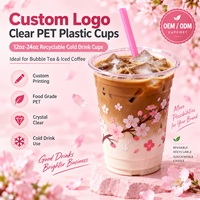 Gobelets en plastique PET transparents avec logo personnalisé, 12 oz-24 oz, recyclables, pour boissons froides, bubble tea et café glacé
