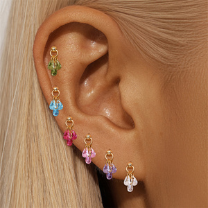 Boucles d'oreilles spirales à visser en argent sterling S925 avec pendentif goutte d'eau coloré en zircon 5A - Product Image 1
