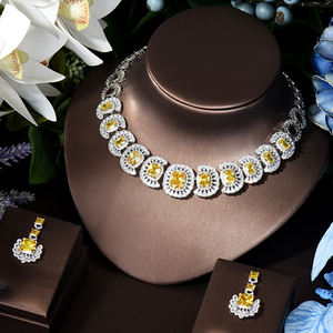 HIBRIDE lüks kare şekli sarı renk kübik zirkonya takı setleri kadınlar için gelin takı Dubai nijerya düğün seti N-824 - Product Image 1