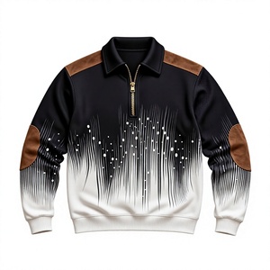 Sweat à capuche décontracté pour homme, personnalisé, en polaire tricotée de polyester, avec demi-fermeture éclair, style vintage, patchwork en daim et imprimé dégradé, chaud pour l'hiver - Product Image 6