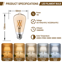 Ampoule LED Dimmable AC à Filament de Verre ST21/ST64, Culot B22/E26/E27, 7W Haute Luminosité, pour Hôtels et Résidences – Approvisionnement Direct Usine