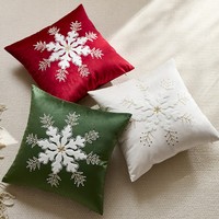 Housse de coussin en velours brodée de paillettes flocons de neige de Noël de luxe, douce et décorative pour la maison