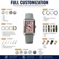 Montres de couple assorties pour femmes, mouvement Miyota GL22, cadran rose, boîtier carré 34 mm, quartz, vente en gros, logo personnalisé OEM ODM.