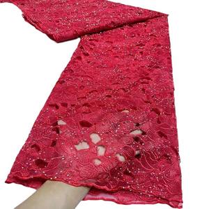 Vestido de novia francés Tela Cuentas bordadas Diamante Soluble en agua Tela de encaje Guipur nupcial Piedras de organza - Product Image 6