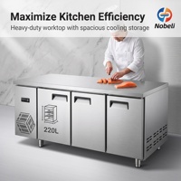 Table de travail réfrigérée horizontale commerciale avec étagères réglables en acier inoxydable pour comptoir de cuisine de laitier ou de pâtisserie