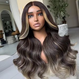 Perruque Lace Front <span class=keywords><strong>Body</strong></span> Wave Brun Foncé avec Mèches Blondes Effet Cadre Facial, Perruque Cheveux Humains Ombré Blond Cendré aux Pointes - Product Image 1