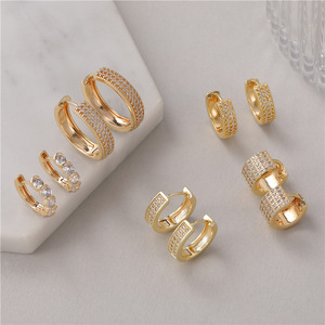 Wholesale Simple <b>Huggie</b> <b>Earrings</b> Women Unique Minimalist Trendy <b>Gold</b> <b>Plated</b> Cubic Zirconia Classic <b>Earring</b> - Product Image 2