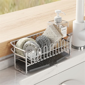 304 Stainless Steel Standing Type Double Tier Rectangle Drain <b>Rack</b> Kitchen Sink Countertop Storage Towel Caddy - Product Image 1