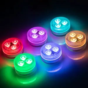 3LEDs rgb battery rotary switch mini submersible lights with remote 3v waterproof ip68 for party/wedding decoration pool lights