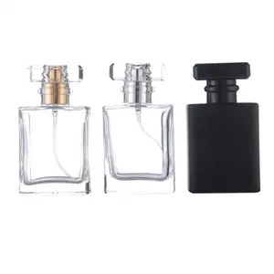 Garrafa de perfume quadrada transparente, garrafa preta para perfume de 30ml e 50ml, spray cosmético reutilizável