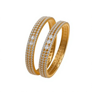 Ensemble de bracelets en laiton plaqué or de luxe avec micro-pavés de zirconiums cubiques, bijoux de mariée indiens pour femmes - Product Image 4