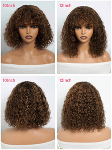 Parrucca corta senza colla jerry riccia con frangetta profonda parrucche da donna in evidenza colore marrone <span class=keywords><strong>acqua</strong></span> arricciatura bob parrucca capelli umani - Product Image 6
